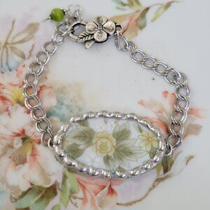 Yellow Flowers & Green Leaves Porcelain Soldered Bracelet